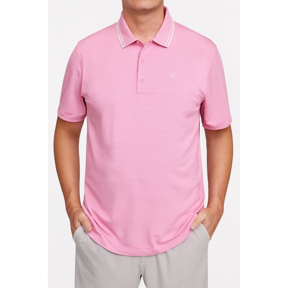 Callaway Opti-Dri Pink Striped Golf Polo Shirt Mens Large Athletic